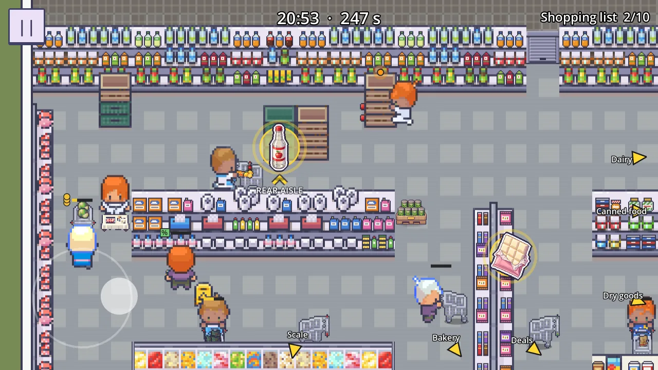 A worker pushing a pallet through the aisles of a busy supermarket